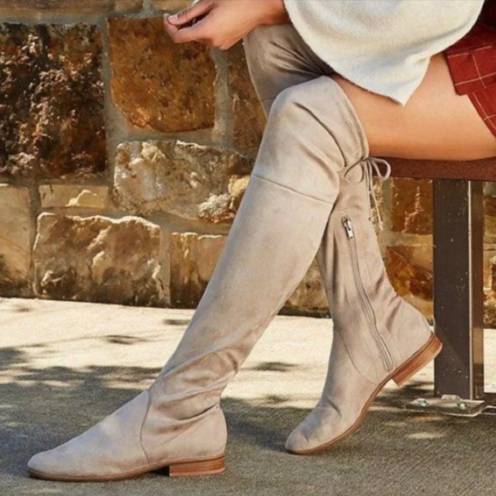 Gianni Bini Womens Fremaux Over the Knee Boots Taupe Tan Microsuede OTK size 6